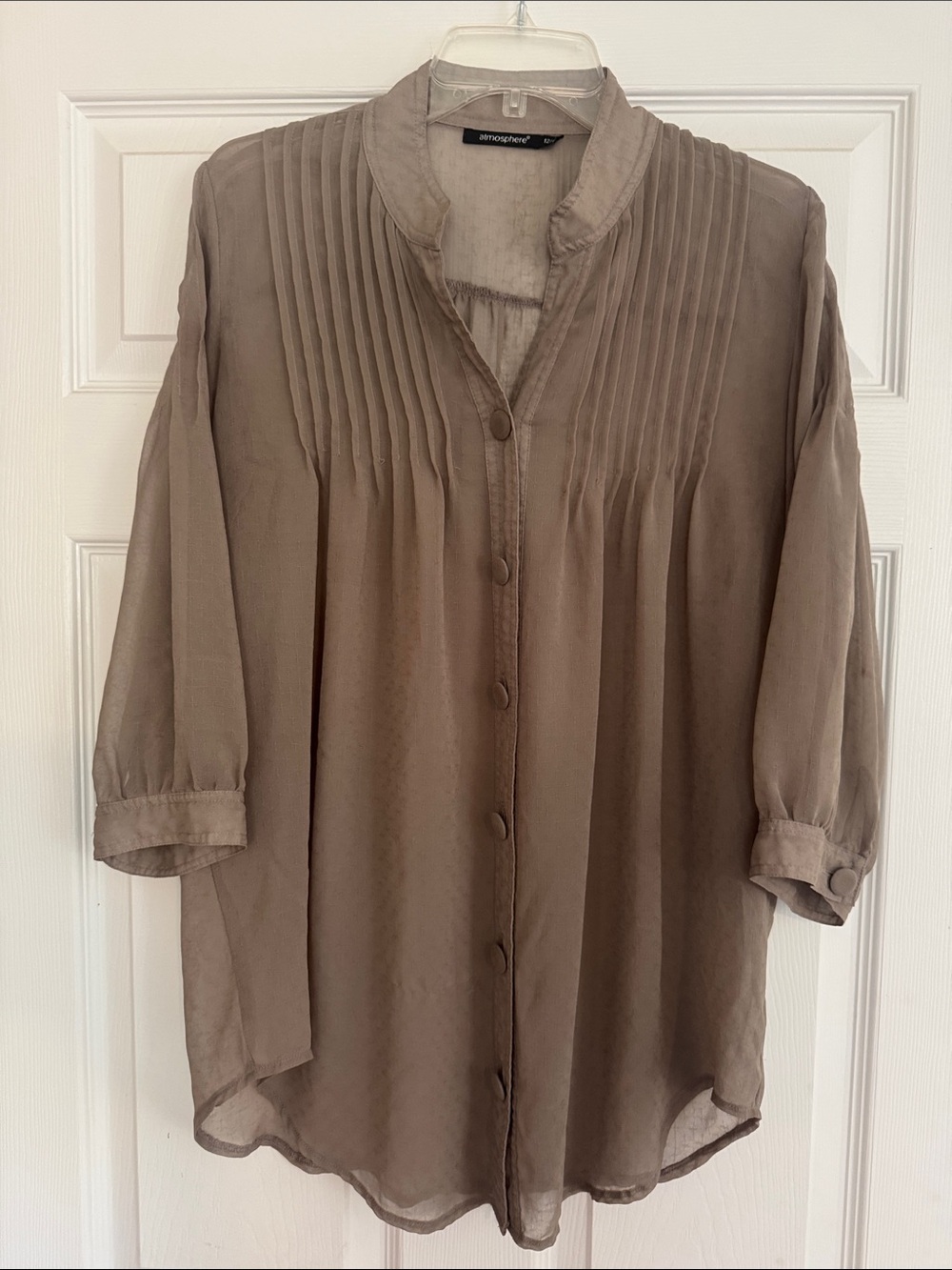 ATMOSPHERE Taupe Pintuck Button-Front Blouse
